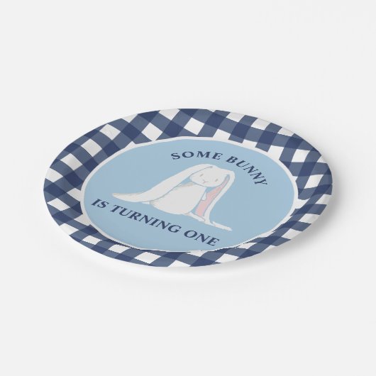 Een blauwe Gingham Birthday.. Papieren Bordje (Gekanteld)