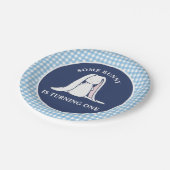 Een blauwe Gingham Birthday.. Papieren Bordje (Gekanteld)