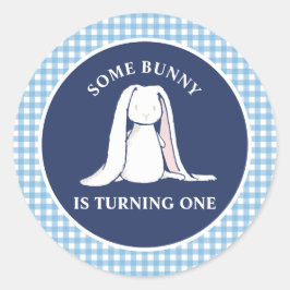 Een blauwe Gingham Birthday.. Ronde Sticker