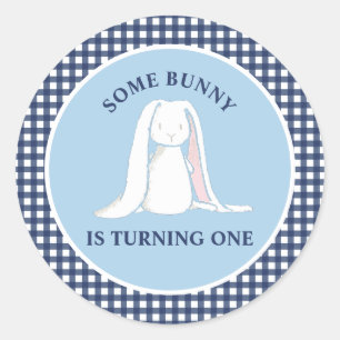 Een blauwe Gingham Birthday.. Ronde Sticker