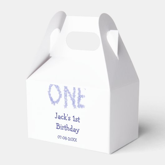 Een blauwe glitter jongen moderne 1e verjaardag bedankdoosjes (Voorkant Zijde)