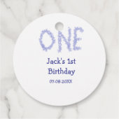 Een blauwe glitter jongen moderne 1e verjaardag bedankjes labels (Achterkant)