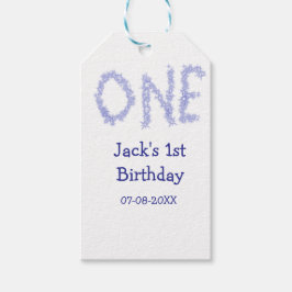 Een blauwe glitter jongen moderne 1e verjaardag cadeaulabel