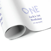 Een blauwe glitter jongen moderne 1e verjaardag cadeaupapier (Rol Hoek)