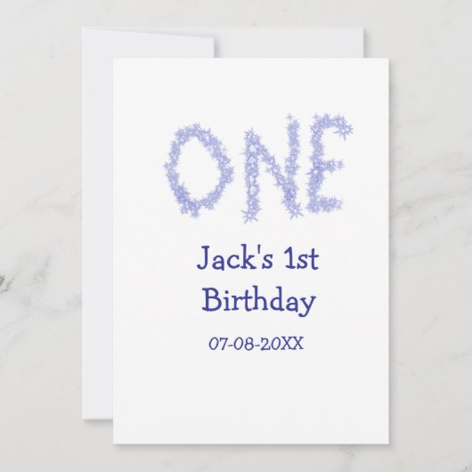 Een blauwe glitter jongen moderne 1e verjaardag feestdagenkaart (Voorkant)