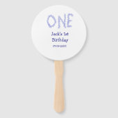 Een blauwe glitter jongen moderne 1e verjaardag handwaaier (Achterkant)