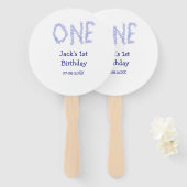 Een blauwe glitter jongen moderne 1e verjaardag handwaaier (Voorkant en achterkant)