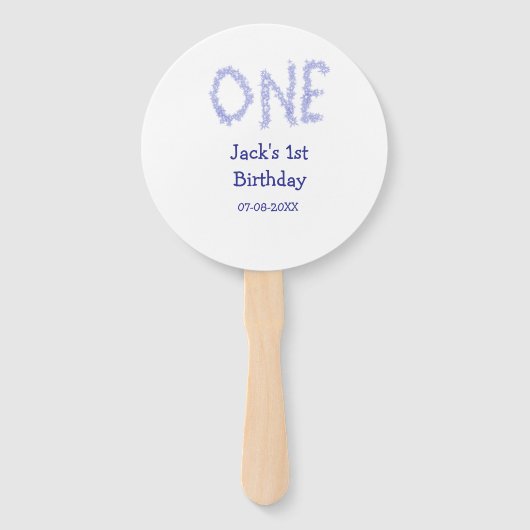 Een blauwe glitter jongen moderne 1e verjaardag handwaaier (Voorkant)