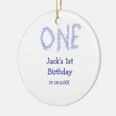 Een blauwe glitter jongen moderne 1e verjaardag keramisch ornament (Links)