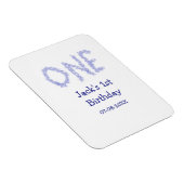 Een blauwe glitter jongen moderne 1e verjaardag magneet (Rechterzijde)