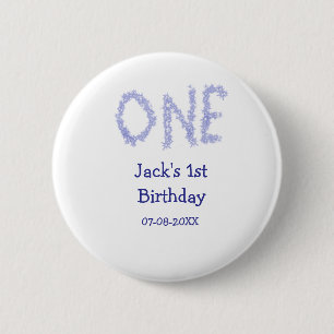 Een blauwe glitter jongen moderne 1e verjaardag ronde button 5,7 cm