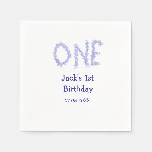 Een blauwe glitter jongen moderne 1e verjaardag servet (Voorkant)