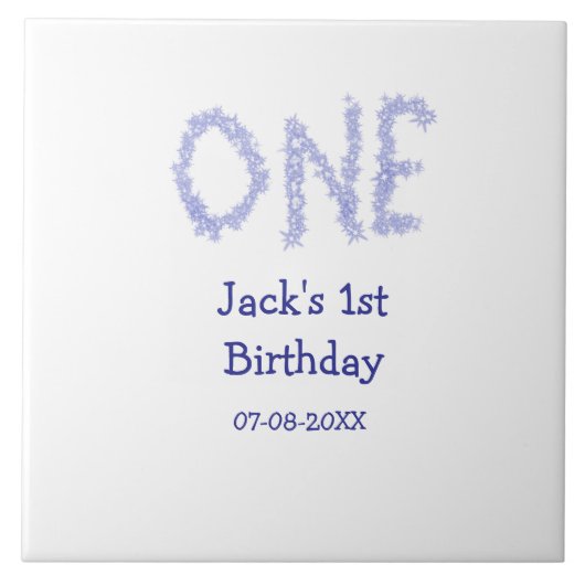Een blauwe glitter jongen moderne 1e verjaardag tegeltje (Voorkant)