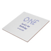 Een blauwe glitter jongen moderne 1e verjaardag tegeltje (Zijkant)