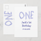 Een blauwe glitterjongen moderne 1e verjaardag  briefkaart (Voorkant / Achterkant)