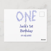 Een blauwe glitterjongen moderne 1e verjaardag  briefkaart (Achterkant)