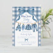 Een Blauwe Jean Baby Shower Jongen Kaart (Staand voorkant)