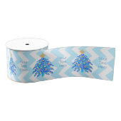 Een blauwe kerstboom kleurrijke feestdag Chevron Grosgrain Lint (Spoel)