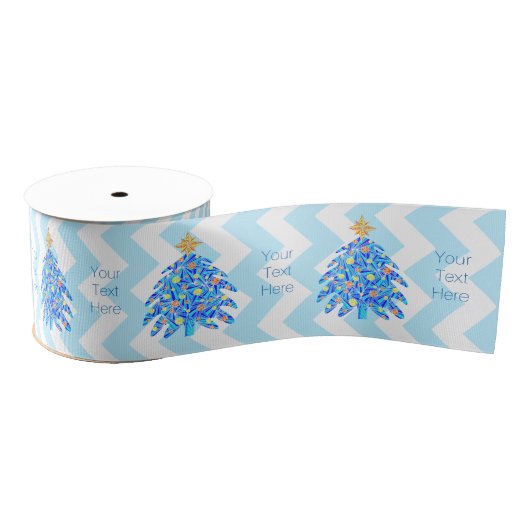 Een blauwe kerstboom kleurrijke feestdag Chevron Grosgrain Lint (Spoel)