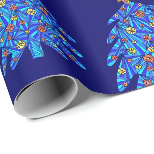 Een blauwe kerstboomkunst personaliseert deze stij cadeaupapier (Rol Hoek)