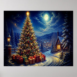 Een Blauwe Kerstscène In De Buurtstraat Poster
