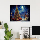 Een Blauwe Kerstscène In De Buurtstraat Poster (Thuiskantoor)