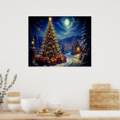 Een Blauwe Kerstscène In De Buurtstraat Poster (Keuken)