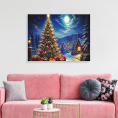 Een blauwe kerstscene in de straat van de buurt canvas afdruk (Insitu (Woonkamer))
