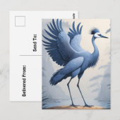 Een blauwe kraan met vleugels verspreid briefkaart (Voorkant / Achterkant)