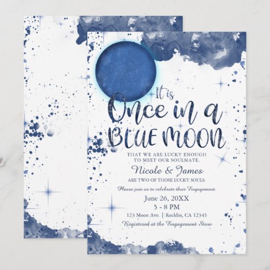 Een Blauwe Maan Waterverf Betrokkenheid Regenbui Kaart (Voorkant / Achterkant)