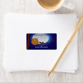 Een blauwe nacht met een maanboekplaat etiket (Insitu)