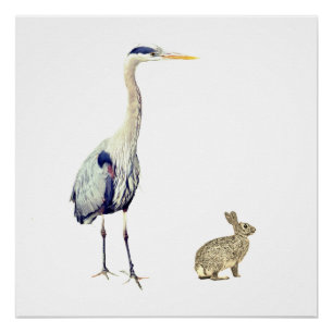 Een blauwe reiger en een konijn perfect poster