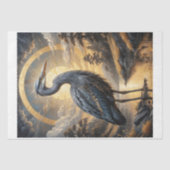 Een blauwe reiger in een gouden fantasiemeer tissuepapier (Voorkant)