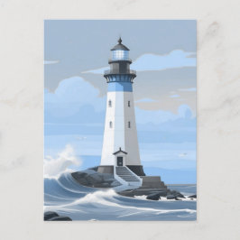 Een blauwe schilderij vuurtoren briefkaart