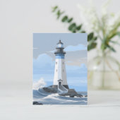 Een blauwe schilderij vuurtoren briefkaart (Staand voorkant)