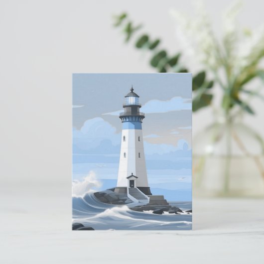 Een blauwe schilderij vuurtoren briefkaart (Staand voorkant)