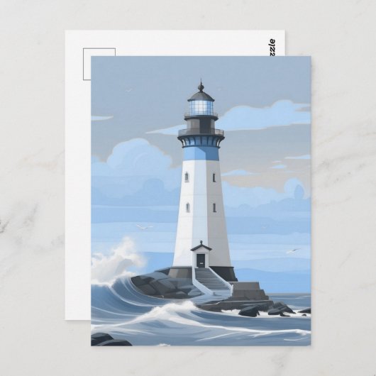 Een blauwe schilderij vuurtoren briefkaart (Voorkant / Achterkant)