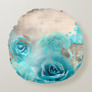 Een Blauwe Shabby Chic Ephemera Design Serie 7 Rond Kussen