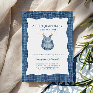Een Blauwe Spijkerbaby Denim Baby Shower Kaart