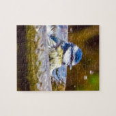Een blauwe tit in het bad legpuzzel (Horizontaal)