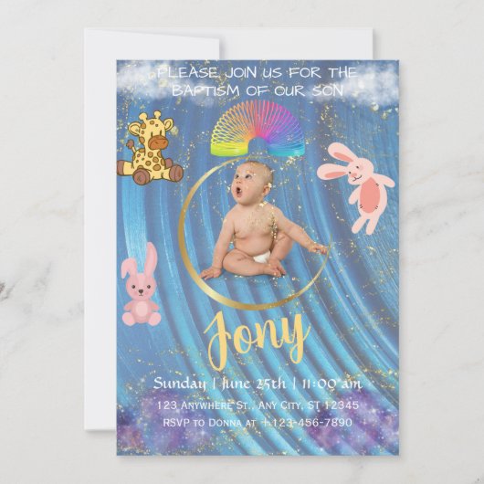 Een blauwe uitnodiging. feestdagenkaart (Voorkant)