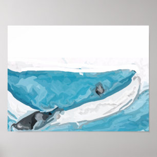 Een blauwe vinvis in beweging poster