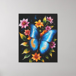 Een blauwe vlinder op een bloem canvas afdruk