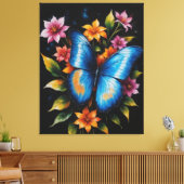 Een blauwe vlinder op een bloem canvas afdruk (Insitu (Woonkamer))