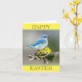 Een Blauwe Vogel in de Lente Kaart (Gele Bloem)