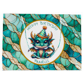 Een Blauwgroen en Gouden Draak Gepersonaliseerde J Groot Cadeauzakje (Achterkant)