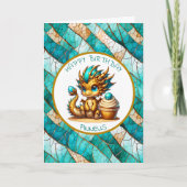 Een Blauwgroen en Gouden Draak Gepersonaliseerde J Kaart (Voorkant)