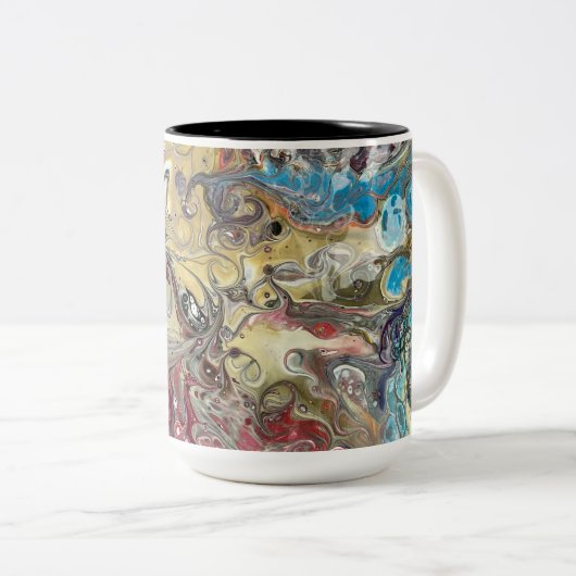 Een blauwgroen en roze mok (Voorkant rechts)