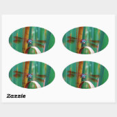 Een blauwgroen eyed Dragonfly met staarten Ovale Sticker (Vel)