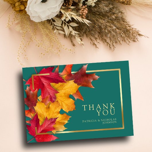 Een Blauwgroen & Herfst Fantasy Gold Rustic Reveri Bedankkaart